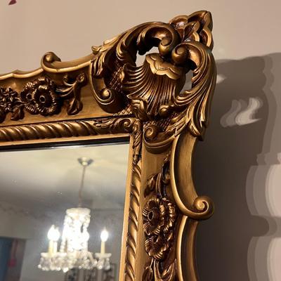 Large Vintage Gilt Wood Ornate Framed Mirror 36"x50"