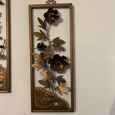 Set of 4 Vintage MCM 3D Floral Framed Metal Wall Panels 20"x8" Art