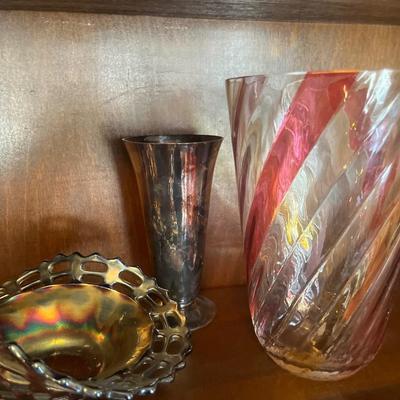 Vases, carnival, glass, and candlesticks