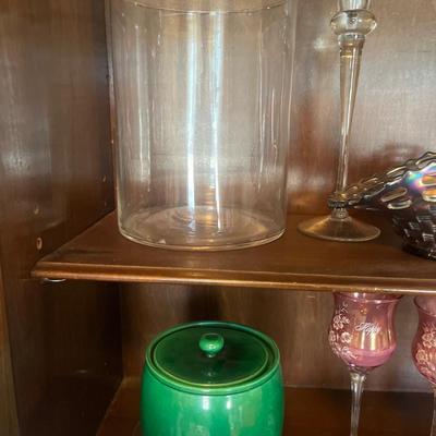 Vases, carnival, glass, and candlesticks