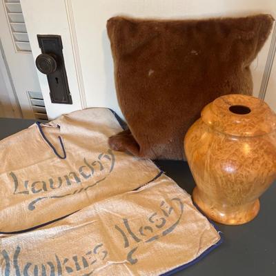 K Anderson Box Elder vase, Horse, hair, pillow and laundry hanger