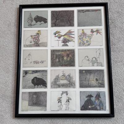 Five Framed Paul Flora Pencil Signed Prints (LR-DZ)