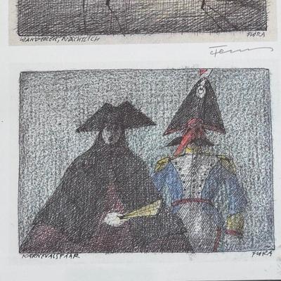 Five Framed Paul Flora Pencil Signed Prints (LR-DZ)