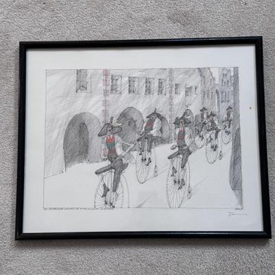 Five Framed Paul Flora Pencil Signed Prints (LR-DZ)