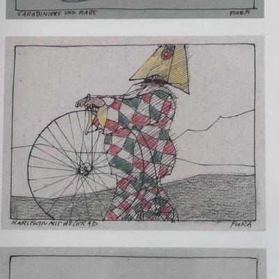 Five Framed Paul Flora Pencil Signed Prints (LR-DZ)