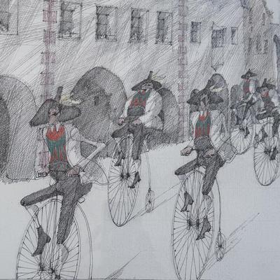 Five Framed Paul Flora Pencil Signed Prints (LR-DZ)
