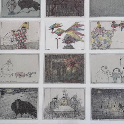 Five Framed Paul Flora Pencil Signed Prints (LR-DZ)