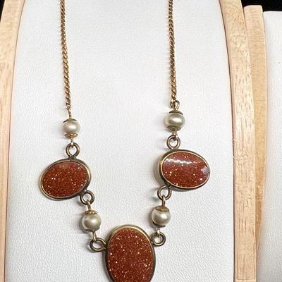 Vintage Gold Filled Jewlery Lot - Van Dell Goldstone Pearl Set, GF Necklace, GF Earrings
