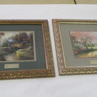 Thomas Kinkade Morning Dogwood & Stillwater Cottage Print Library Edition COA On The Back
