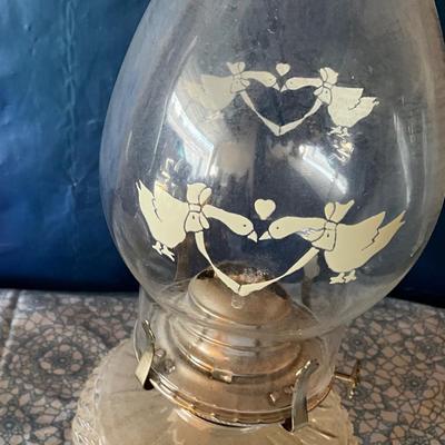 Vintage Kanawha Amber Glass Candy Dish, 2 Vintage Oil Burning Lamps