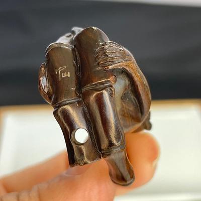 3 Wooden Japanese Netsuke Hand carved figures