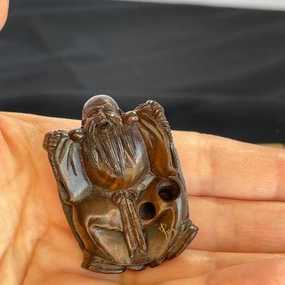 3 Wooden Japanese Netsuke Hand carved figures
