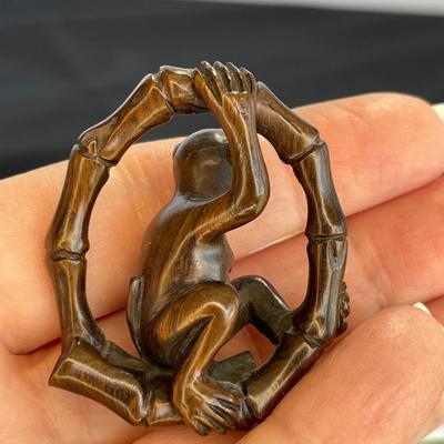 3 Wooden Japanese Netsuke Hand carved figures
