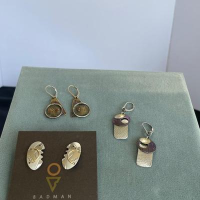 3 Pair Badman Designs Hand Crafted Earrings
