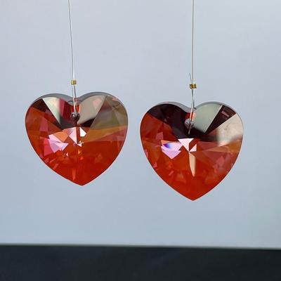 Red Heart Cut Lead Crystal Window Catchers