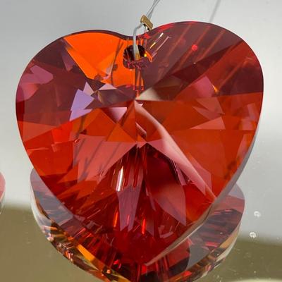 Red Heart Cut Lead Crystal Window Catchers