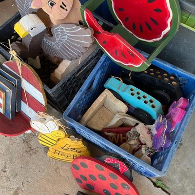 Cute wood signs, shelfs, baskets, and cars