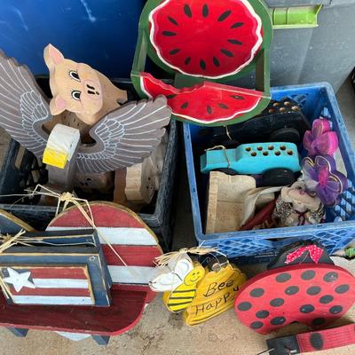 Cute wood signs, shelfs, baskets, and cars