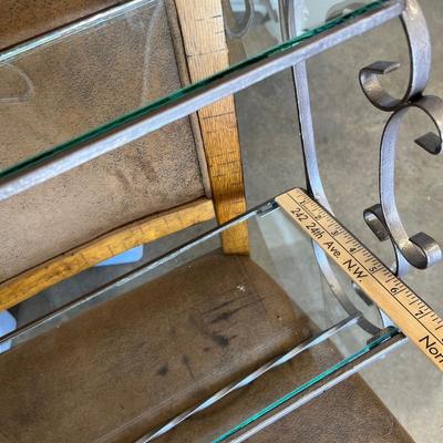 Wall hanging metal and glass 2 tier shelf
