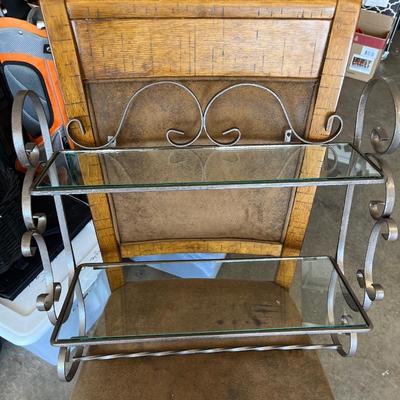 Wall hanging metal and glass 2 tier shelf