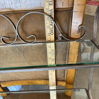 Wall hanging metal and glass 2 tier shelf