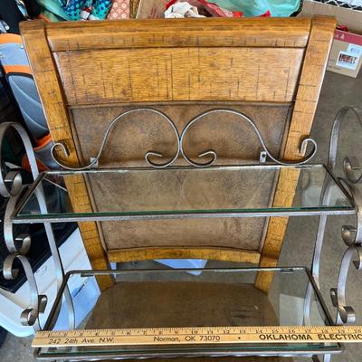 Wall hanging metal and glass 2 tier shelf