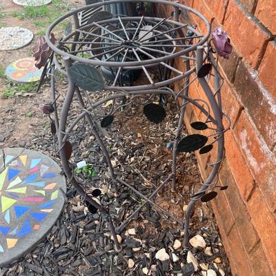 Iron plant stand with roses