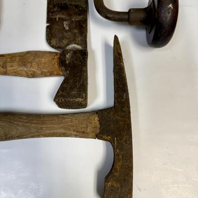 Mixed Lot of Tools: Brace, Rock Hammer and Hatchet