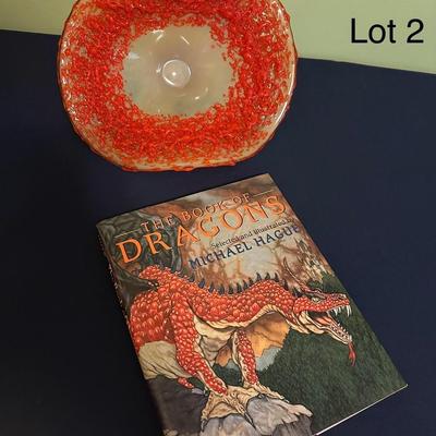 BOOK OF DRAGONS BLOWN GLASS ART BOWL
