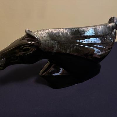 VINTAGE PHIL-MAR ORIGINAL GREEN GLAZED CERAMIC HORSE HEAD LAMP