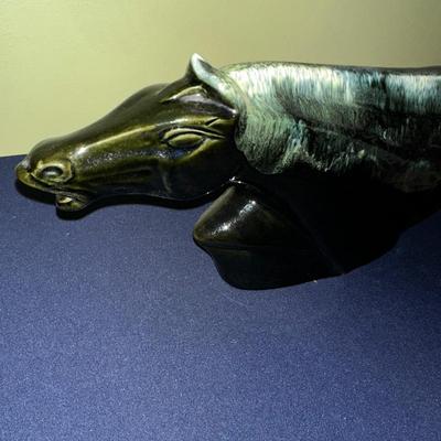 VINTAGE PHIL-MAR ORIGINAL GREEN GLAZED CERAMIC HORSE HEAD LAMP