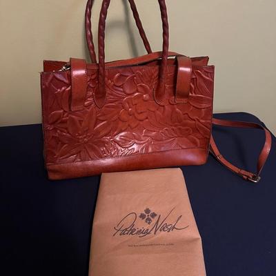 PATRICIA NASH LUCETTA COMPUTER TOTETOOLED LEATHER BAG