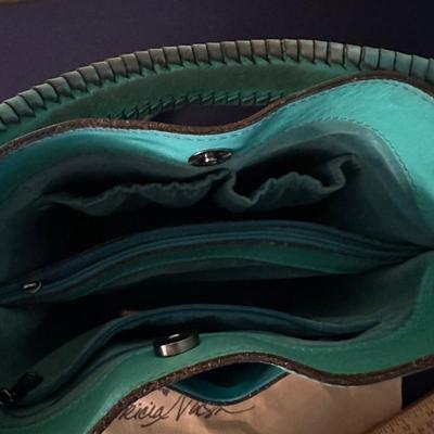 PATRICIA NASH OCTAVIA TEAL BUCKET BAG TOOLED LEATHER