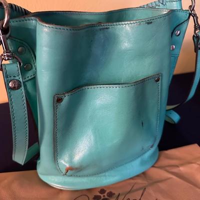 PATRICIA NASH OCTAVIA TEAL BUCKET BAG TOOLED LEATHER