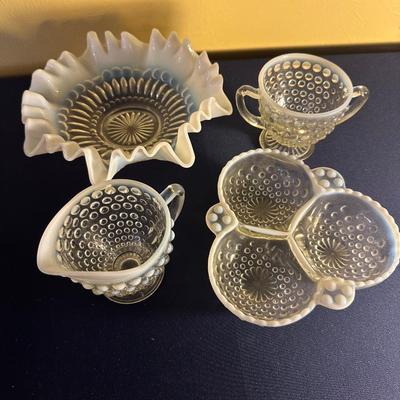 FENTON OPALESCENT WHITE HOBNAIL GLASS LOT