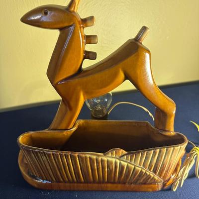 VINTAGE CERAMIC GLAZED TV LAMP PLANTER WHIMSICAL UNICORN