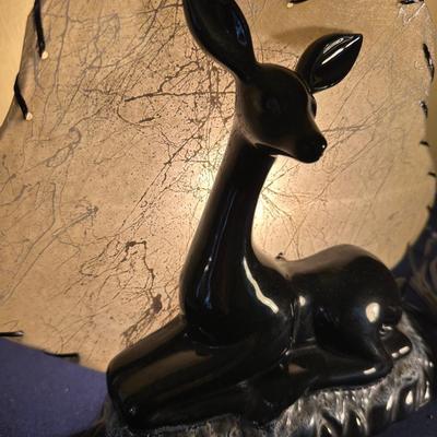 VINTAGE CERAMIC BLACK FAWN TV LAMP