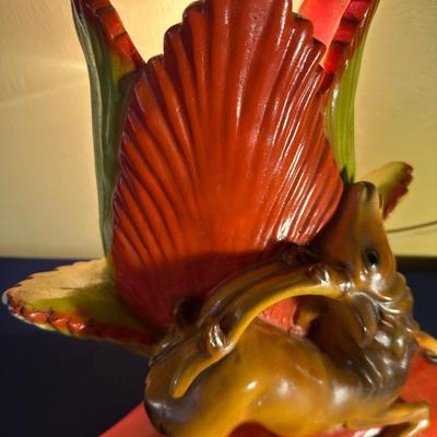 VINTAGE 1950'S CHALKWARE GAZELLE WITH PALM TV LAMP