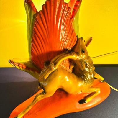 VINTAGE 1950'S CHALKWARE GAZELLE WITH PALM TV LAMP