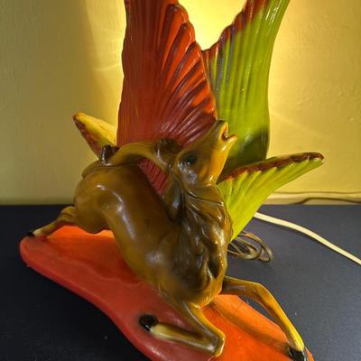 VINTAGE 1950'S CHALKWARE GAZELLE WITH PALM TV LAMP