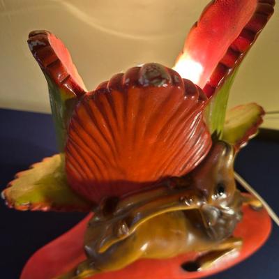 VINTAGE 1950'S CHALKWARE GAZELLE WITH PALM TV LAMP