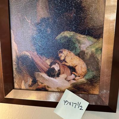 FRAMED DOG ATTACHMENT DEATH OF OWNER ANIMAL ART