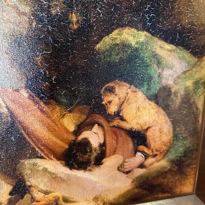 FRAMED DOG ATTACHMENT DEATH OF OWNER ANIMAL ART