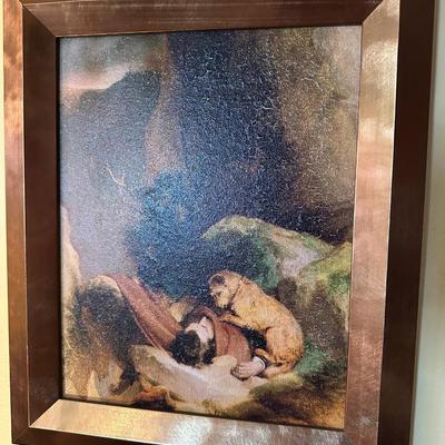 FRAMED DOG ATTACHMENT DEATH OF OWNER ANIMAL ART