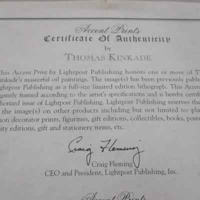 Thomas Kinkade Prints Olympic Mountain & Gardener's Retreat Evening COA's On The Back
