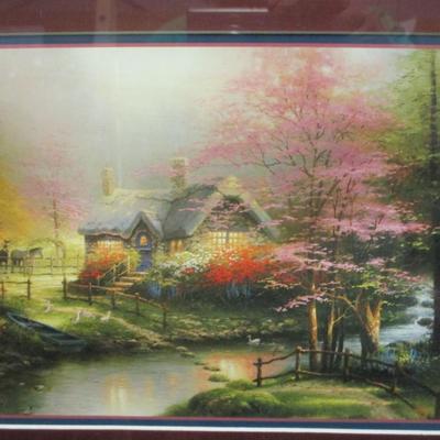 Thomas Kinkade Prints Stepping Stone Cottage & Winter Light Library Edition COA's On The Back