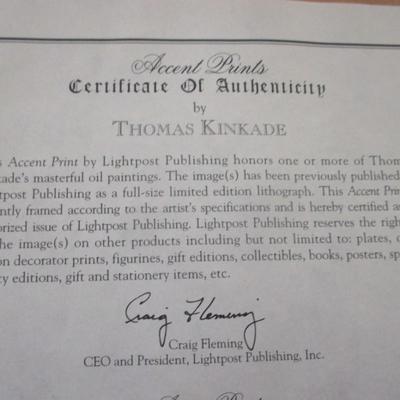 Thomas Kinkade Prints Stepping Stone Cottage & Winter Light Library Edition COA's On The Back