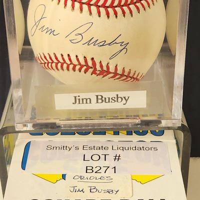 Jim Busby Baltimore Orioles OMLB Signed Autographed Baseball In Collectors Case
