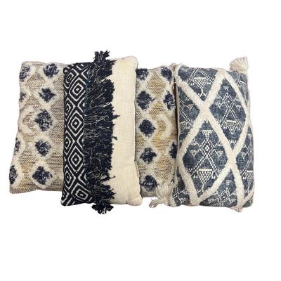 Set of 4 Blue & Ivory Textured Pillows
