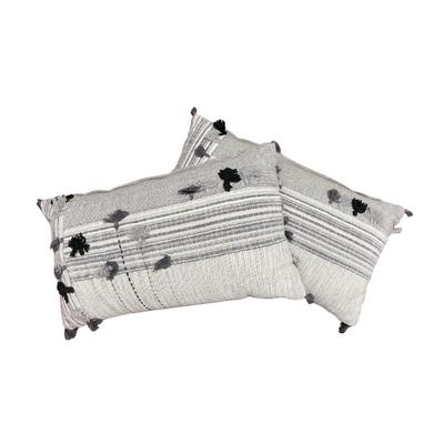 Set of 2 Grey & White Tassle Pillows